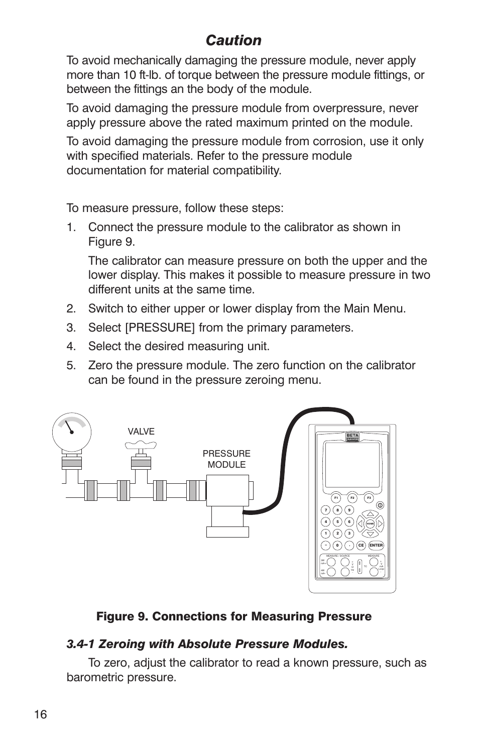 Caution, Pressure module valve | Martel Electronics DMC1410 User Manual | Page 18 / 108