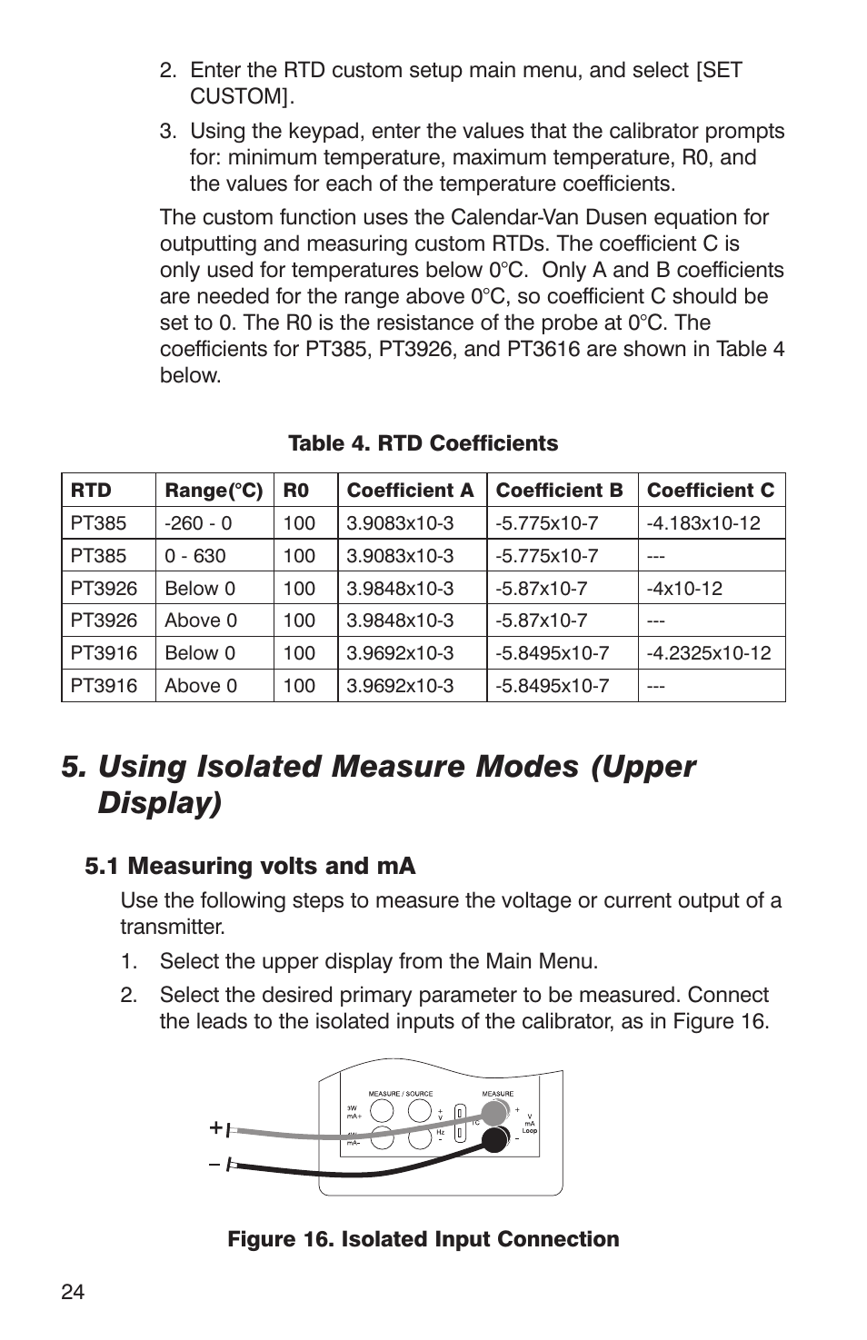 Using isolated measure modes (upper display), 1 measuring volts and ma | Martel Electronics DMC1410 User Manual | Page 26 / 108