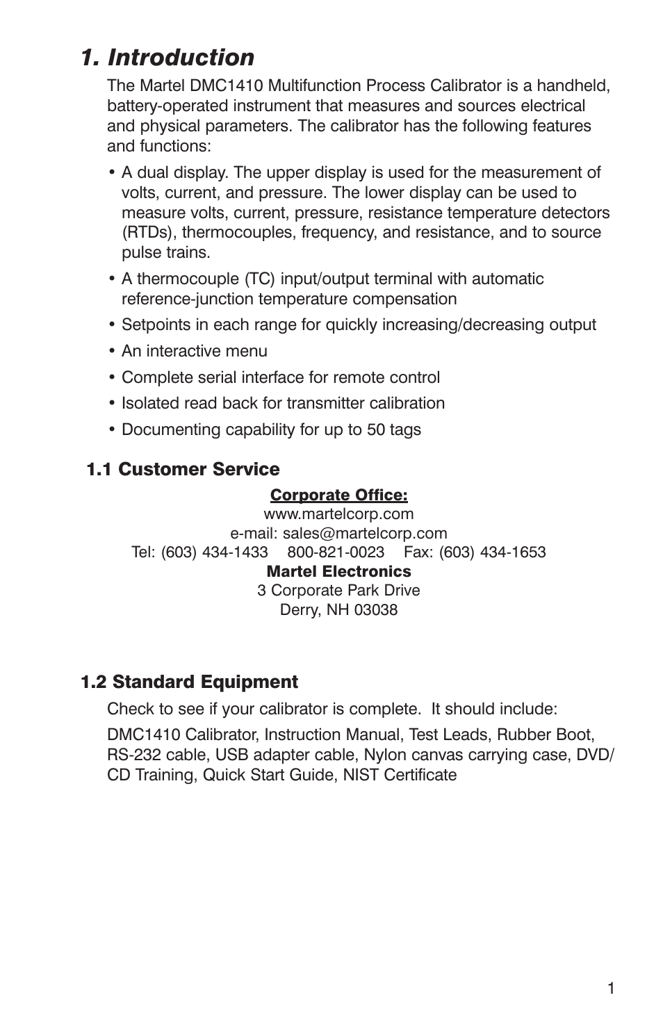 Introduction | Martel Electronics DMC1410 User Manual | Page 3 / 108