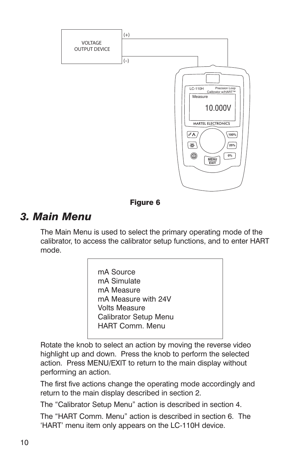 Main menu, 000v, Figure 6 | Martel Electronics LC-110/H User Manual | Page 12 / 50