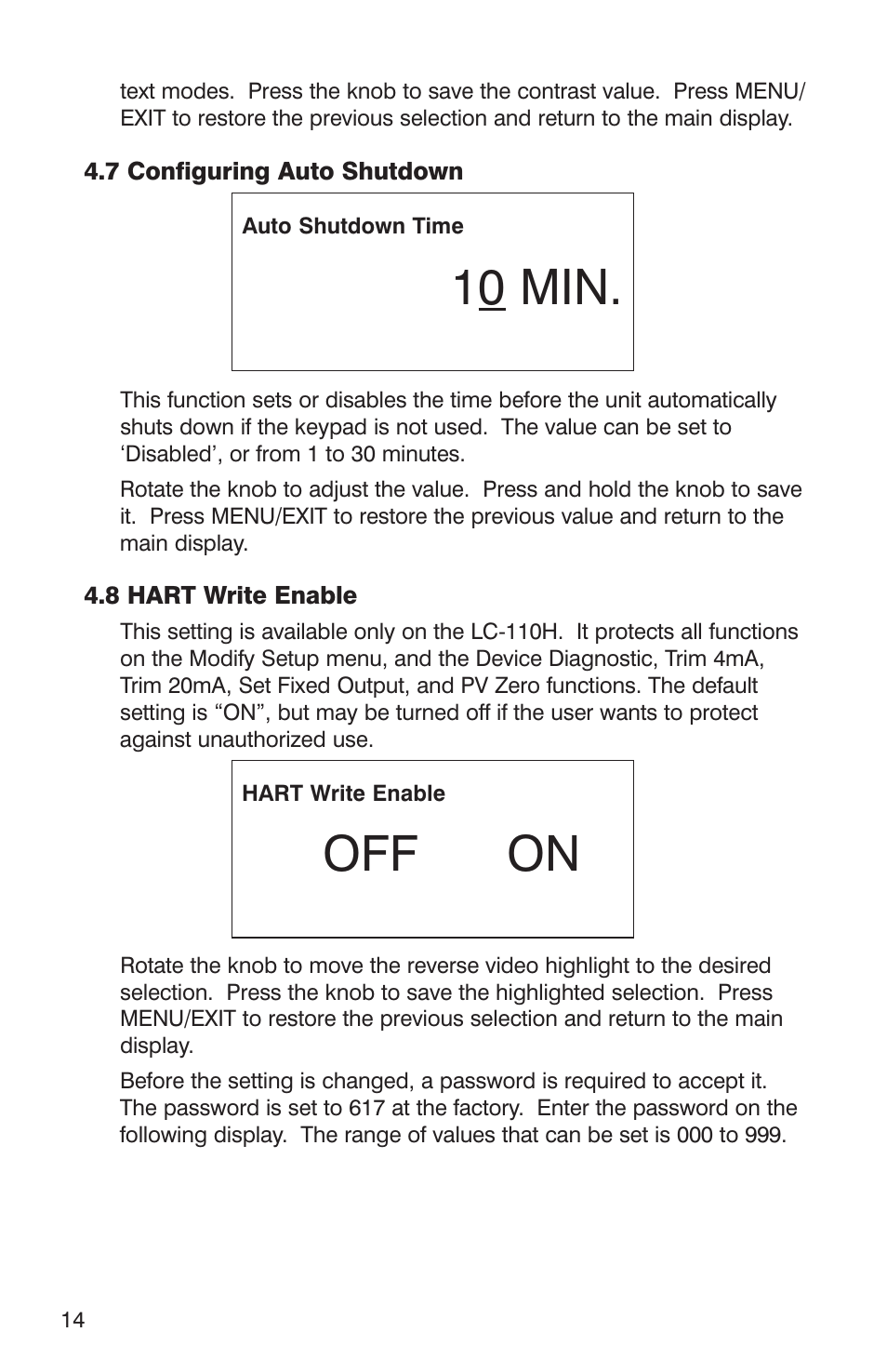 10 min, Off on | Martel Electronics LC-110/H User Manual | Page 16 / 50