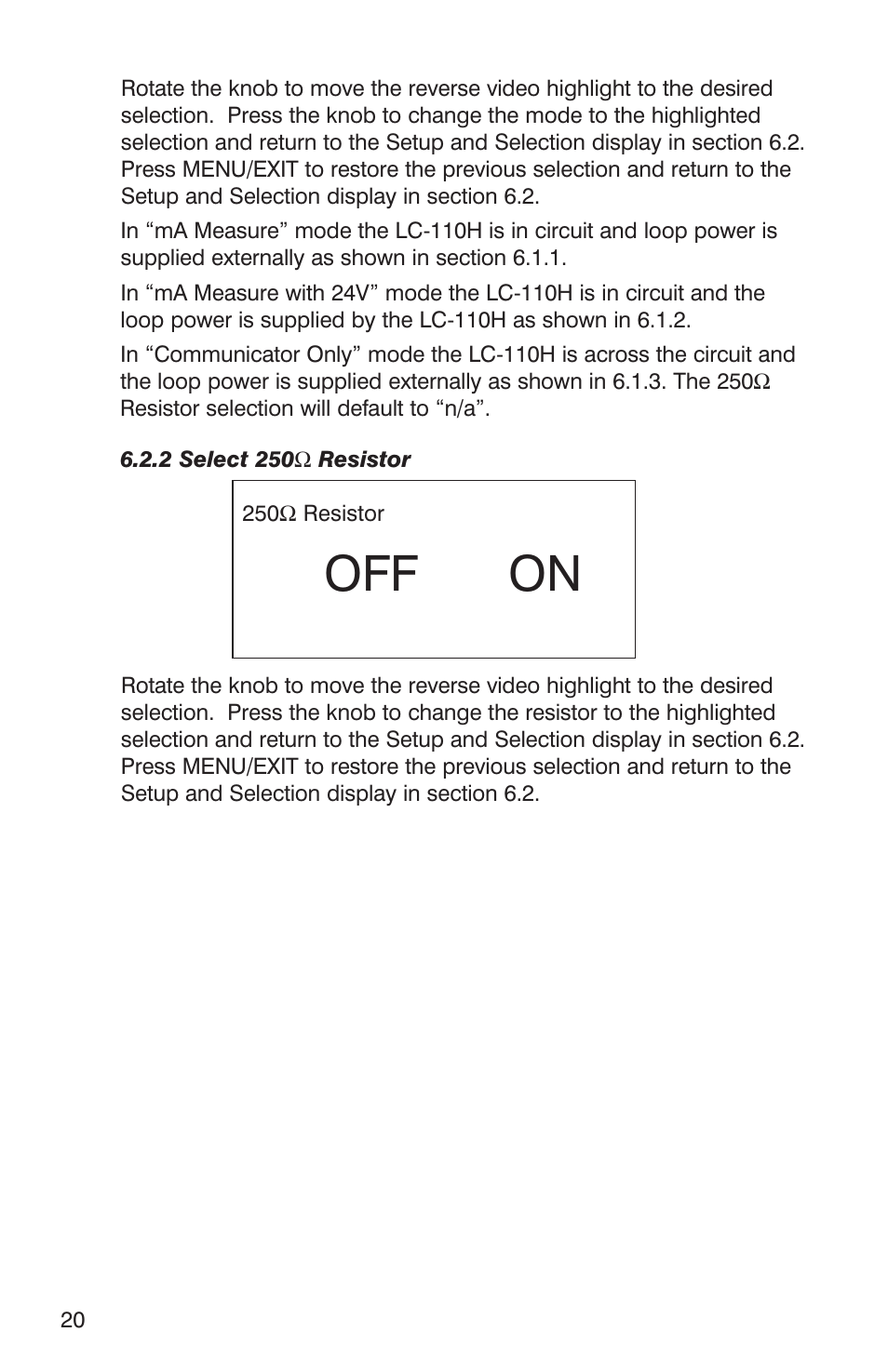 Off on | Martel Electronics LC-110/H User Manual | Page 22 / 50