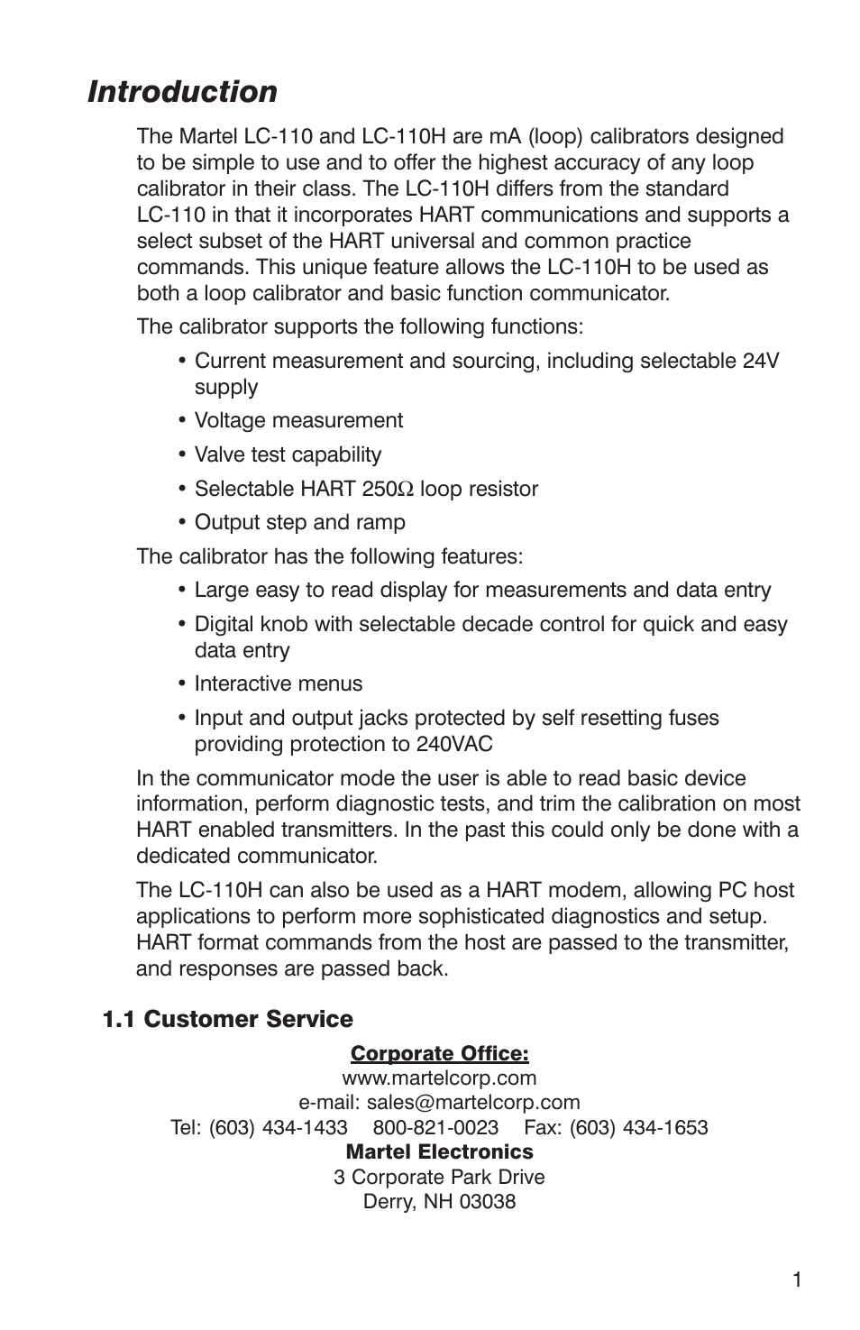 Introduction | Martel Electronics LC-110/H User Manual | Page 3 / 50