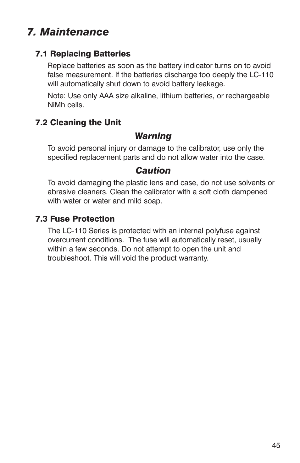 Maintenance | Martel Electronics LC-110/H User Manual | Page 47 / 50