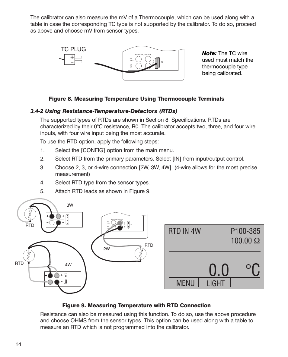 0 °c, Light, Tc plug | Martel Electronics MC1010 User Manual | Page 14 / 46