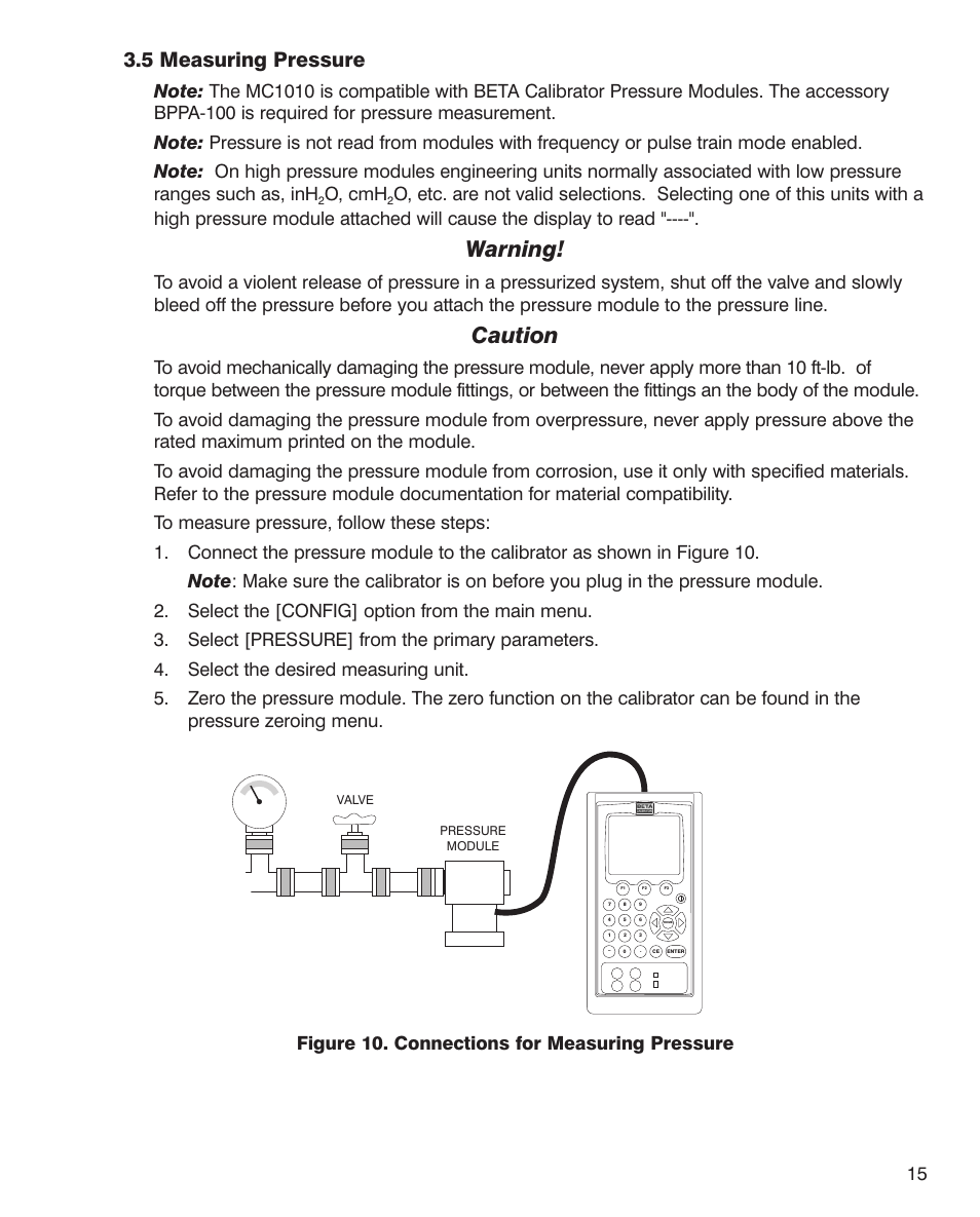 Warning, Caution, 5 measuring pressure | O, cmh | Martel Electronics MC1010 User Manual | Page 15 / 46