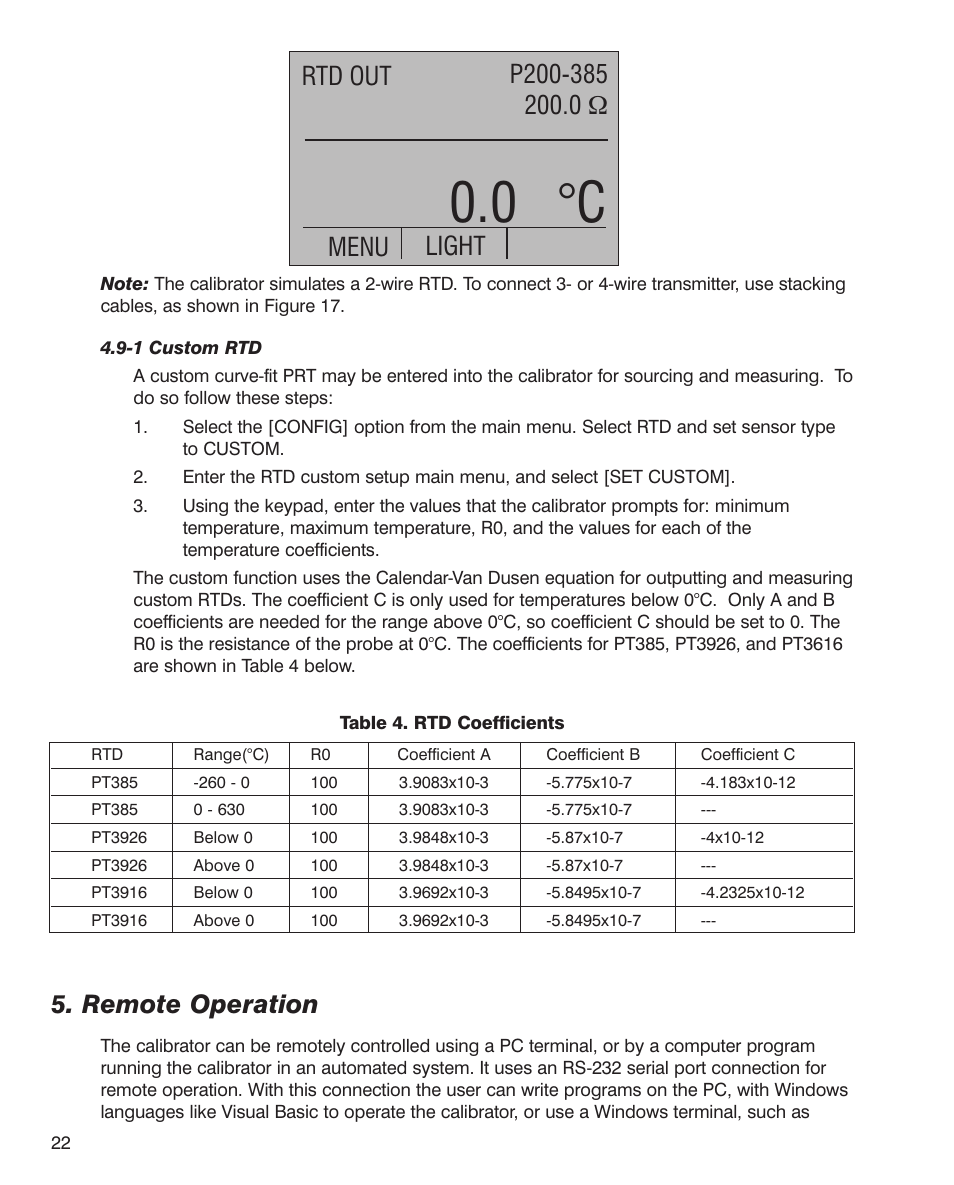 0 °c, Remote operation, Light | Martel Electronics MC1010 User Manual | Page 22 / 46