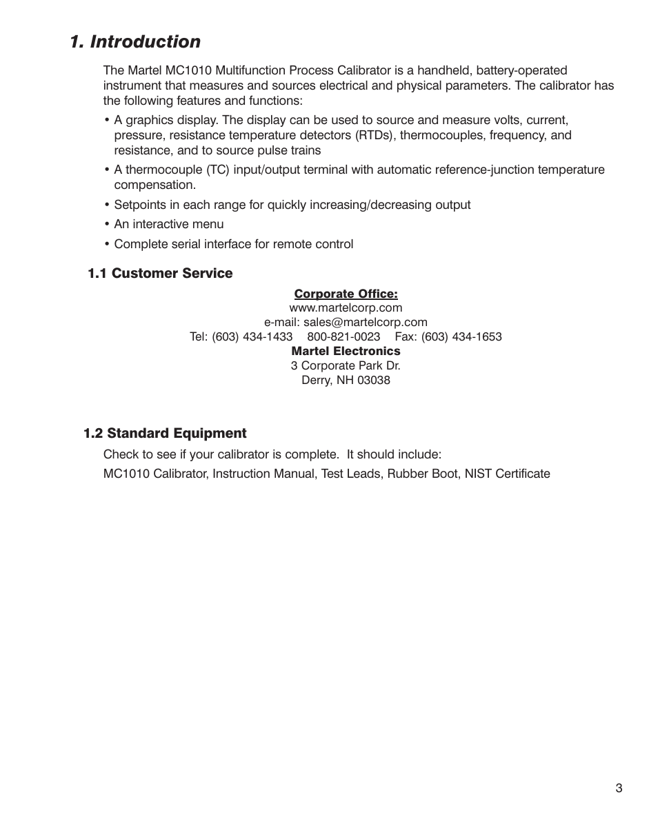 Introduction | Martel Electronics MC1010 User Manual | Page 3 / 46