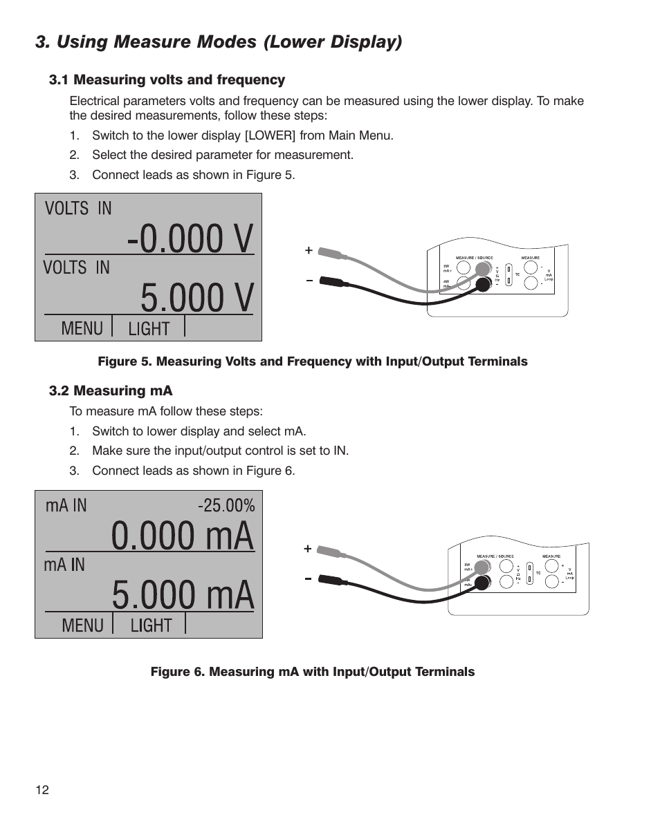 Using measure modes (lower display) | Martel Electronics MC1210 User Manual | Page 12 / 56