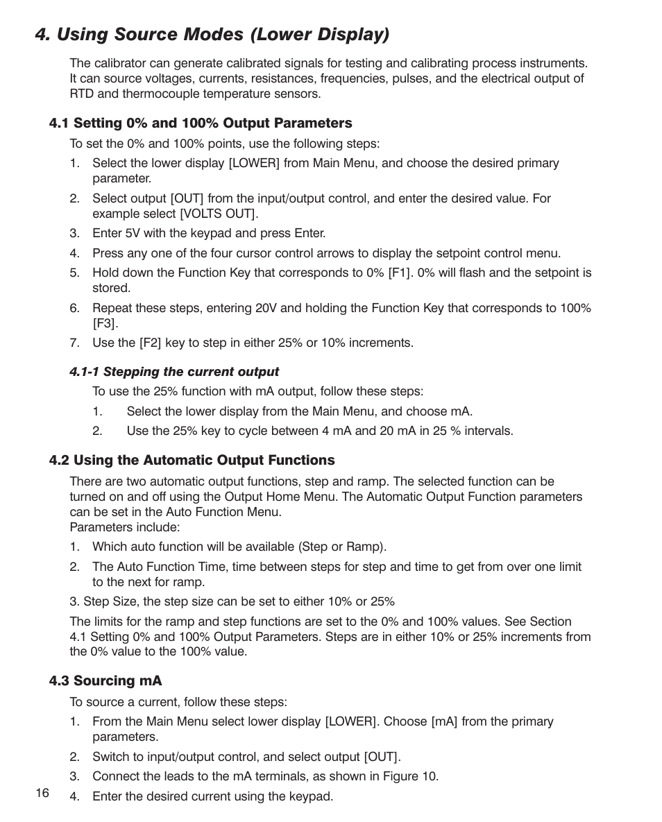 Using source modes (lower display) | Martel Electronics MC1210 User Manual | Page 16 / 56