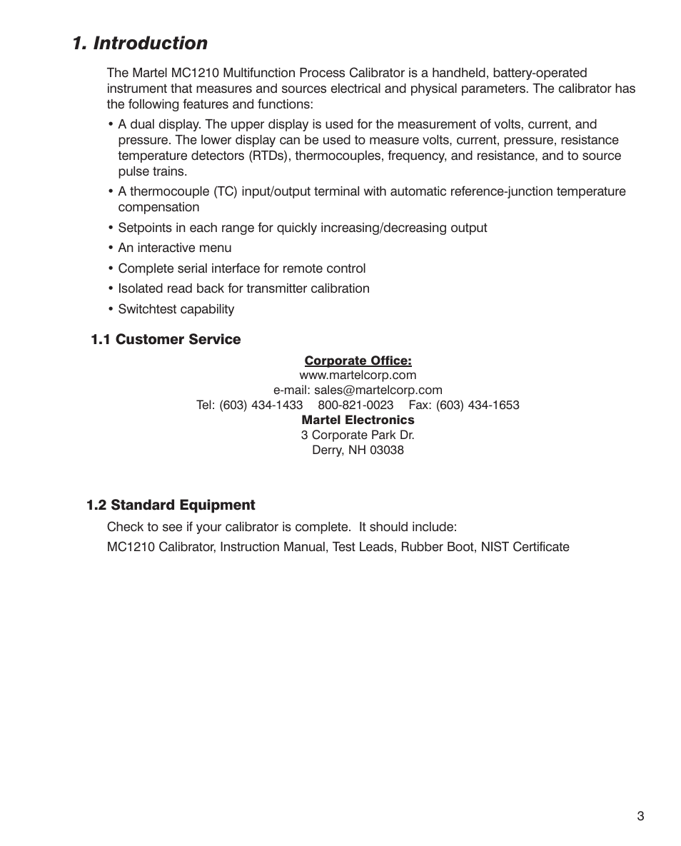 Introduction | Martel Electronics MC1210 User Manual | Page 3 / 56