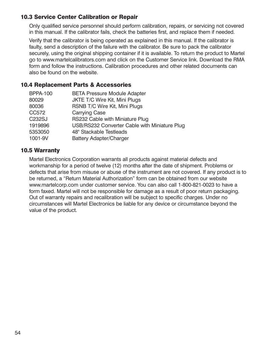 Martel Electronics MC1210 User Manual | Page 54 / 56