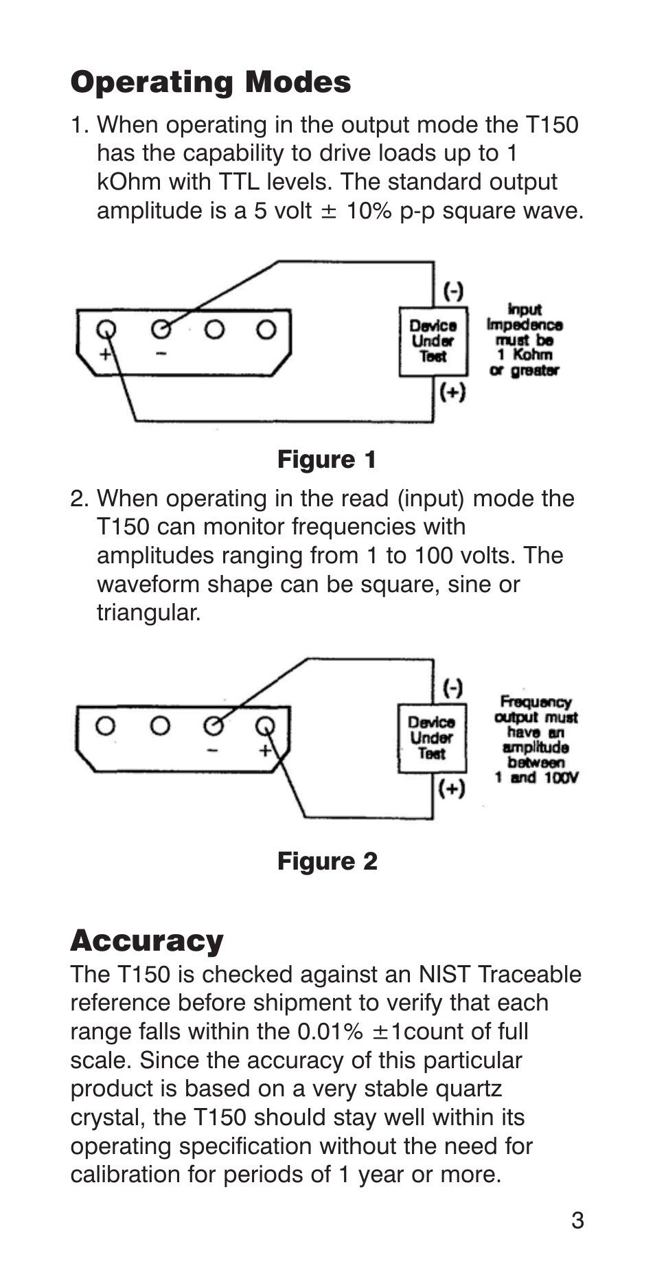 Operating modes, Accuracy | Martel Electronics T150 User Manual | Page 5 / 8