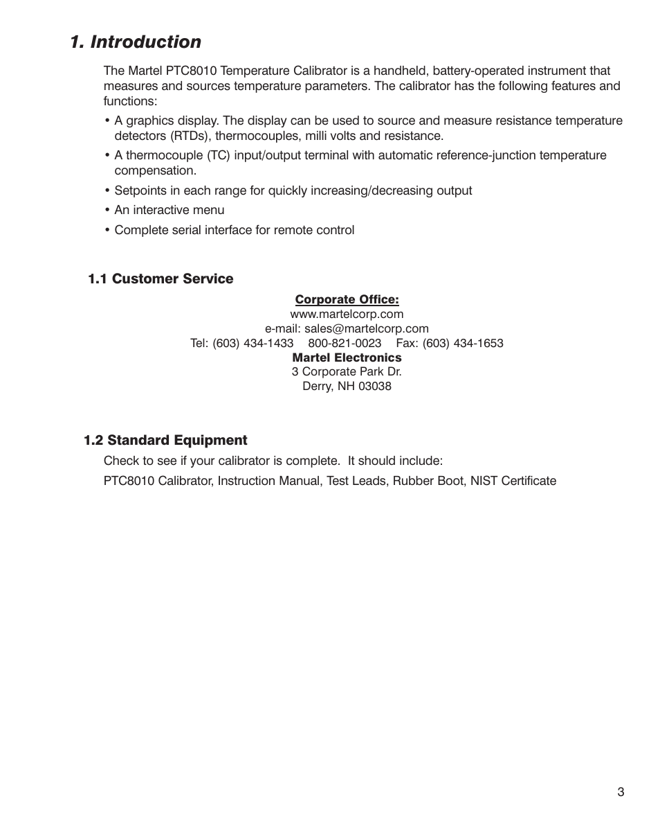 Introduction | Martel Electronics PTC8010 User Manual | Page 3 / 36