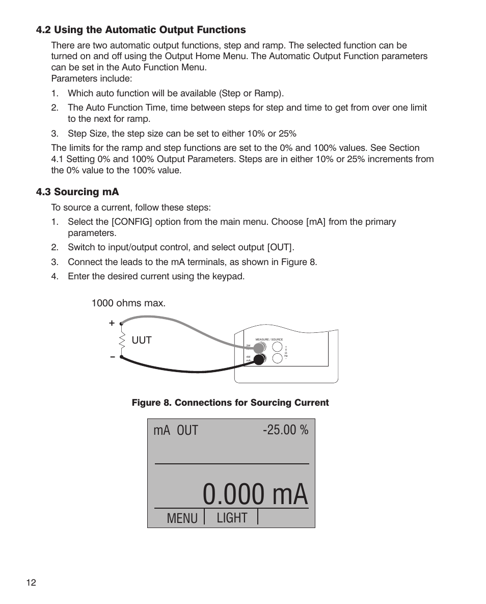 000 ma, 00 % ma out menu light | Martel Electronics PSC4010 User Manual | Page 14 / 36