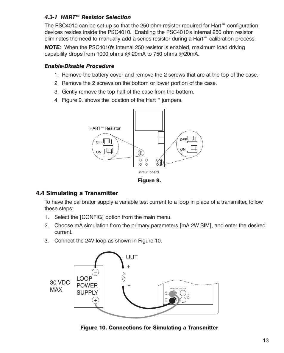 4 simulating a transmitter, Loop power supply 30 vdc max uut | Martel Electronics PSC4010 User Manual | Page 15 / 36