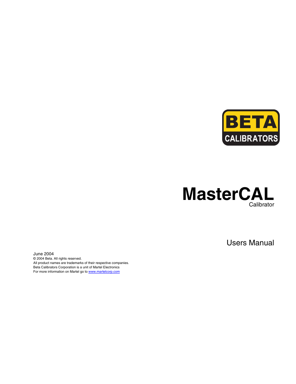 Martel Electronics MasterCAL User Manual | 140 pages