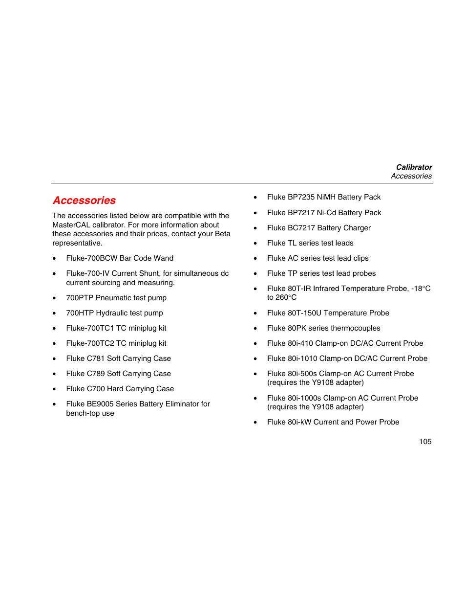 Accessories | Martel Electronics MasterCAL User Manual | Page 115 / 140