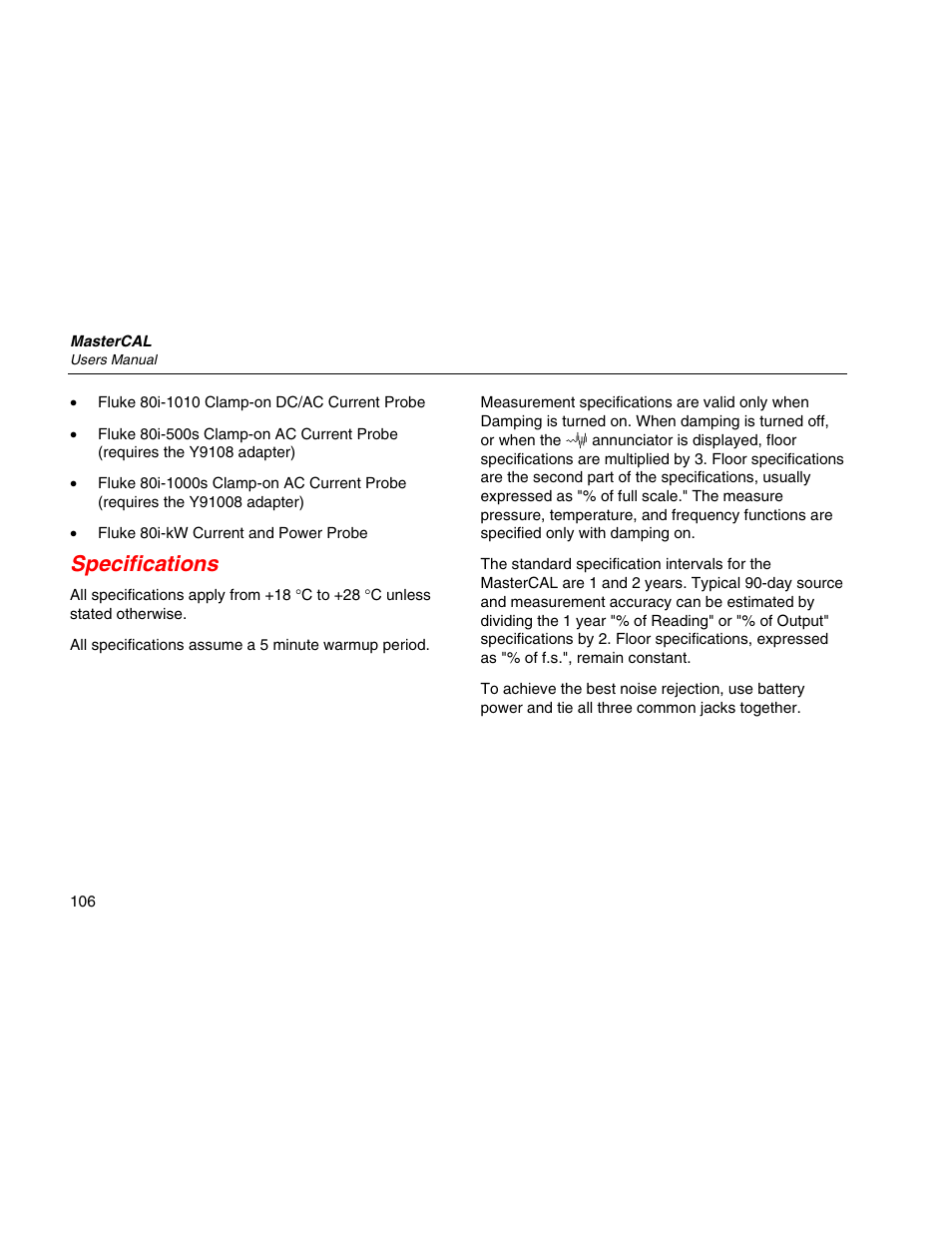 Specifications | Martel Electronics MasterCAL User Manual | Page 116 / 140