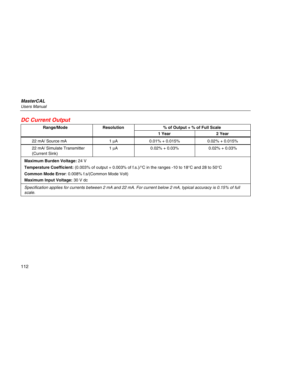 Dc current output | Martel Electronics MasterCAL User Manual | Page 122 / 140