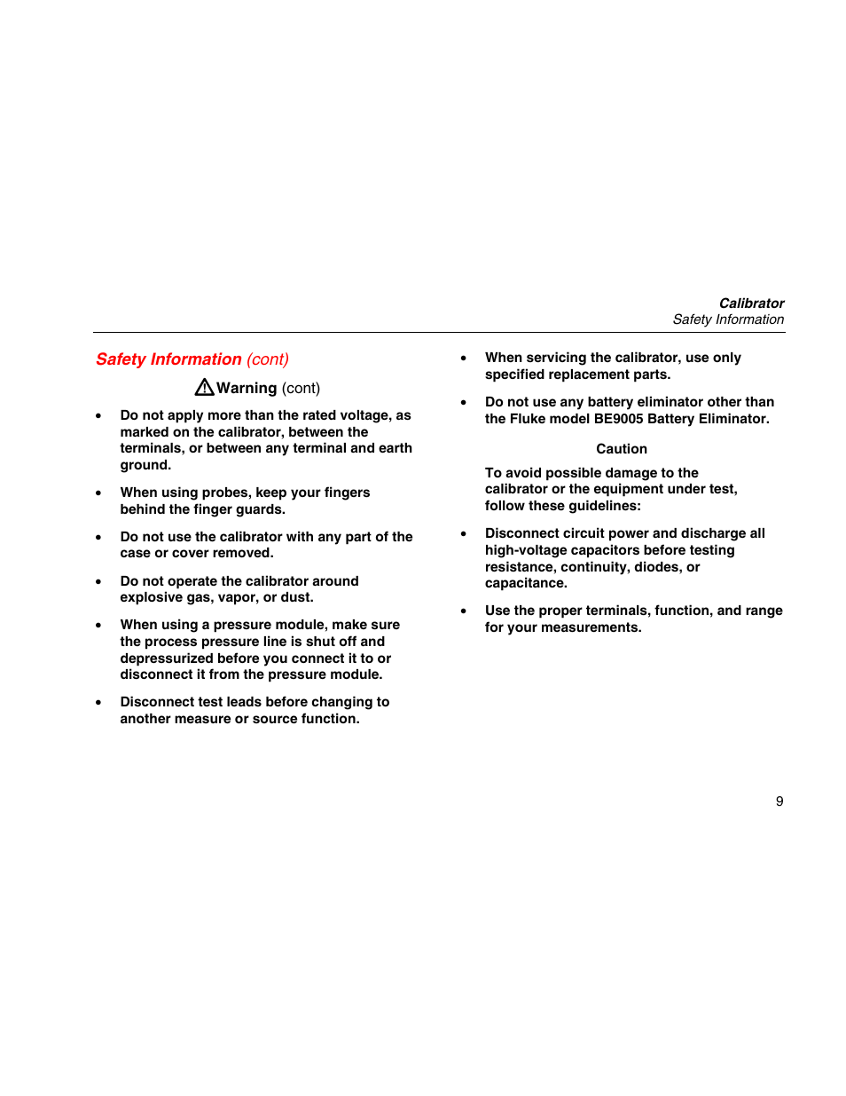 Safety information (cont) | Martel Electronics MasterCAL User Manual | Page 19 / 140