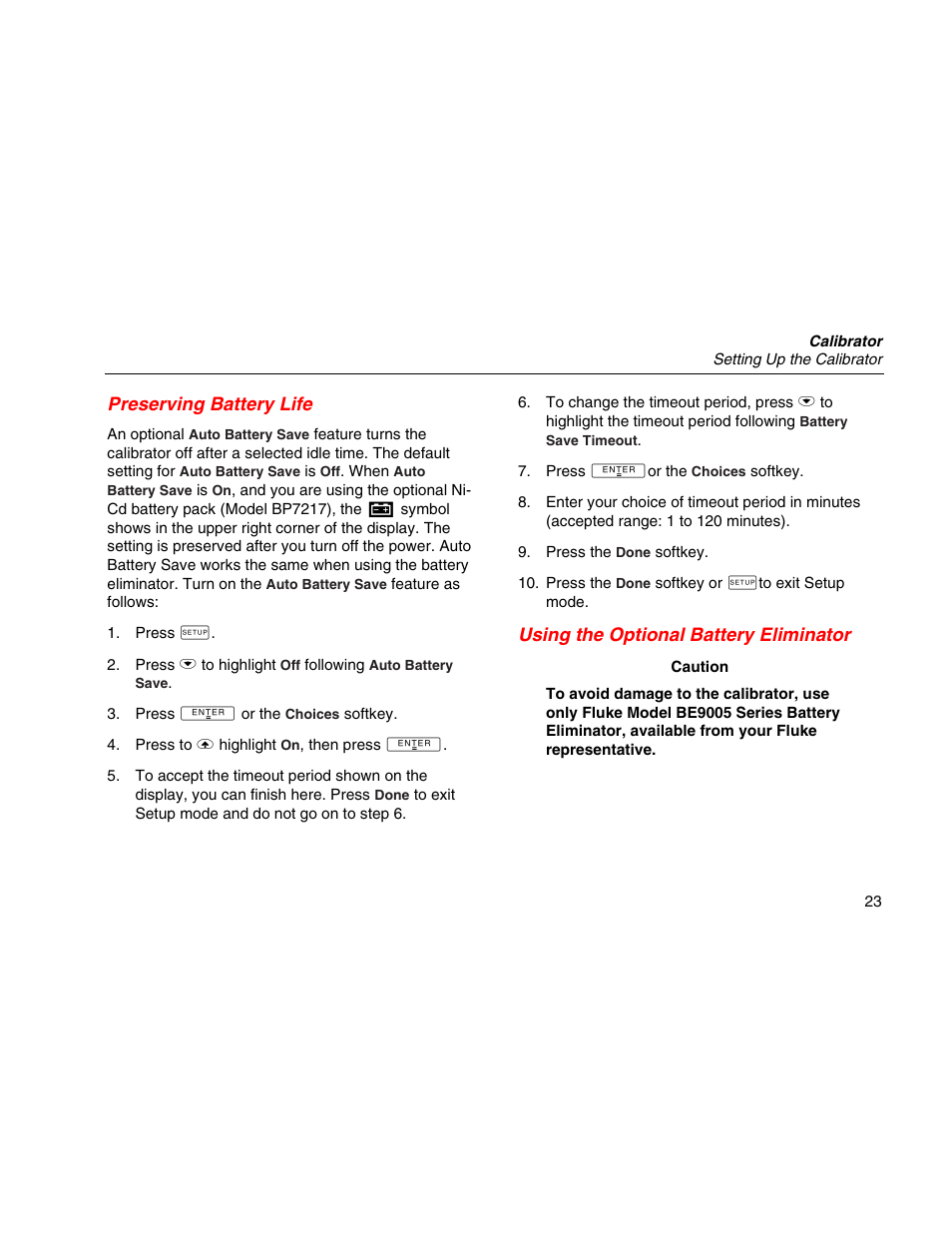 Preserving battery life, Using the optional battery eliminator | Martel Electronics MasterCAL User Manual | Page 33 / 140