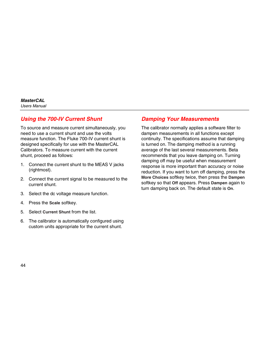 Using the 700-iv current shunt, Damping your measurements | Martel Electronics MasterCAL User Manual | Page 54 / 140