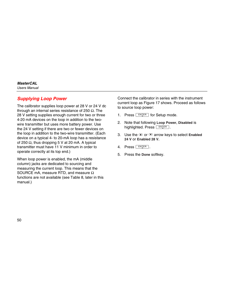 Supplying loop power | Martel Electronics MasterCAL User Manual | Page 60 / 140