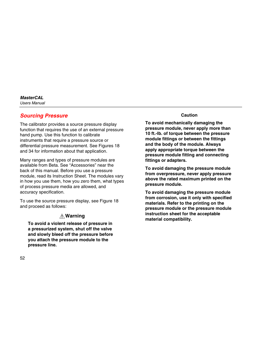 Sourcing pressure | Martel Electronics MasterCAL User Manual | Page 62 / 140