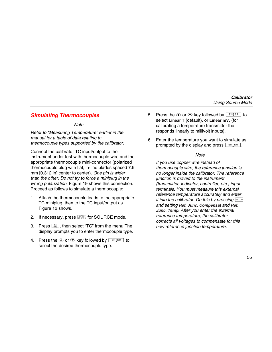 Simulating thermocouples | Martel Electronics MasterCAL User Manual | Page 65 / 140