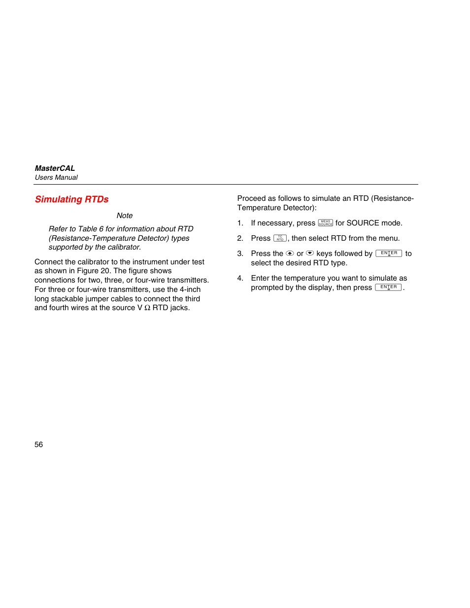 Simulating rtds | Martel Electronics MasterCAL User Manual | Page 66 / 140