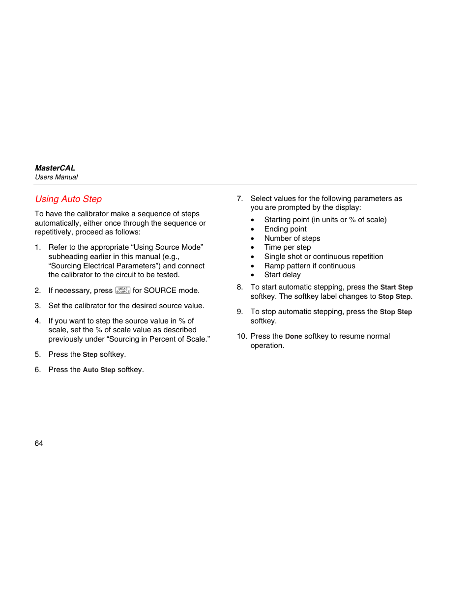 Using auto step | Martel Electronics MasterCAL User Manual | Page 74 / 140