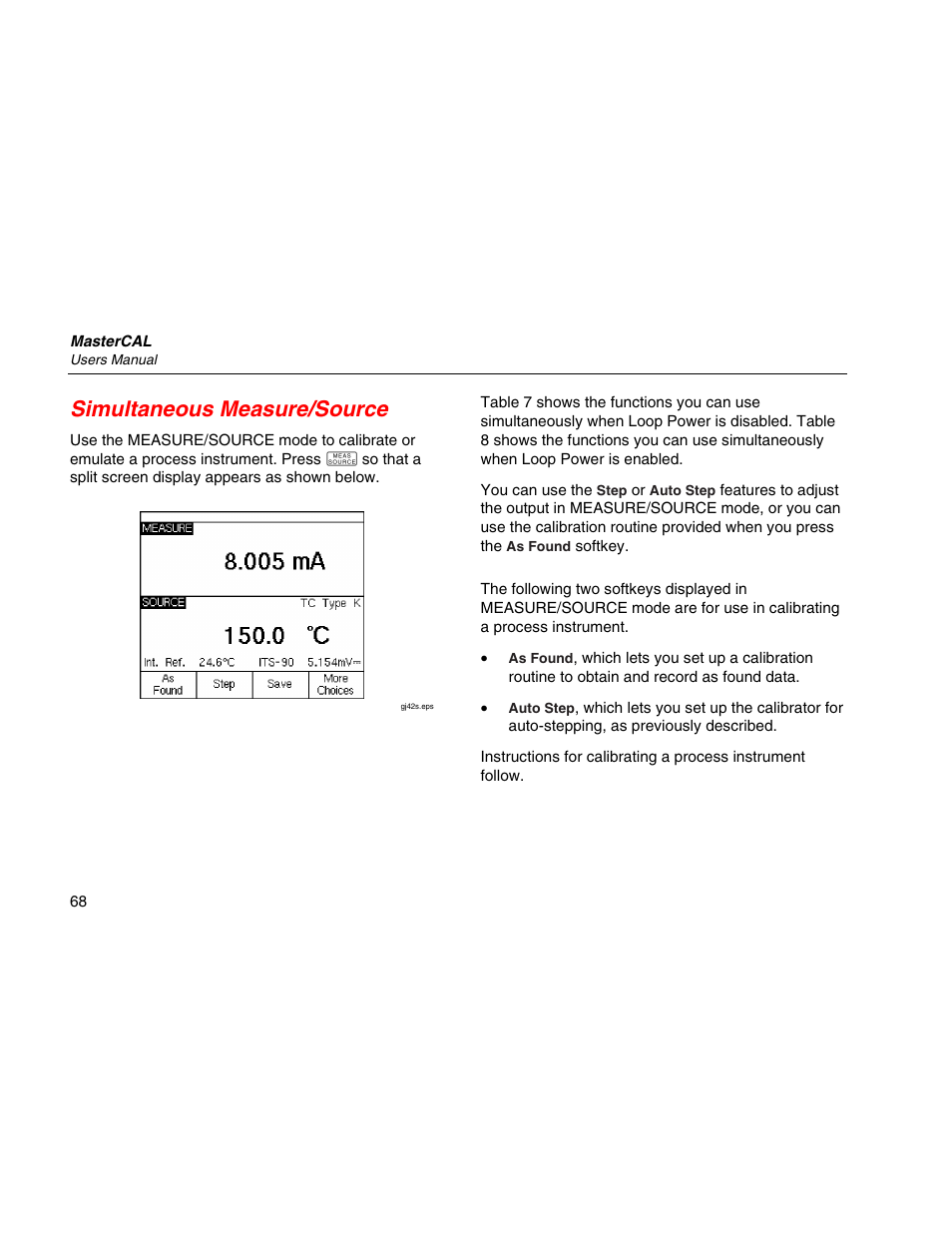 Simultaneous measure/source | Martel Electronics MasterCAL User Manual | Page 78 / 140