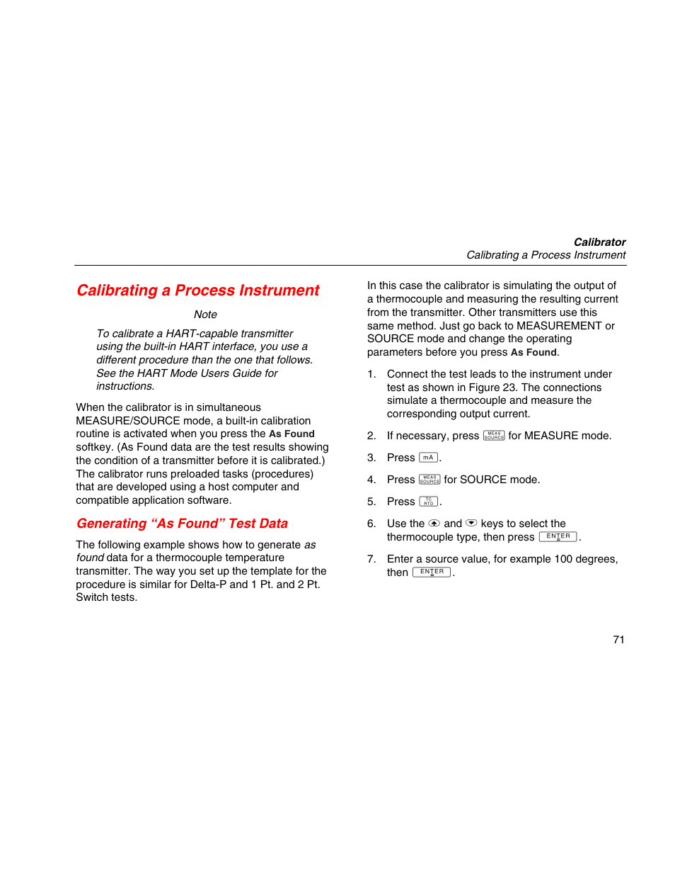 Calibrating a process instrument, Generating ﬁas foundﬂ test data, Generating “as found” test data | Martel Electronics MasterCAL User Manual | Page 81 / 140