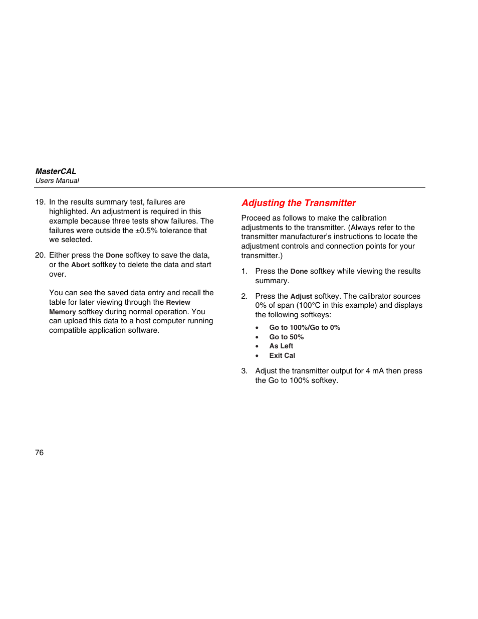 Adjusting the transmitter | Martel Electronics MasterCAL User Manual | Page 86 / 140