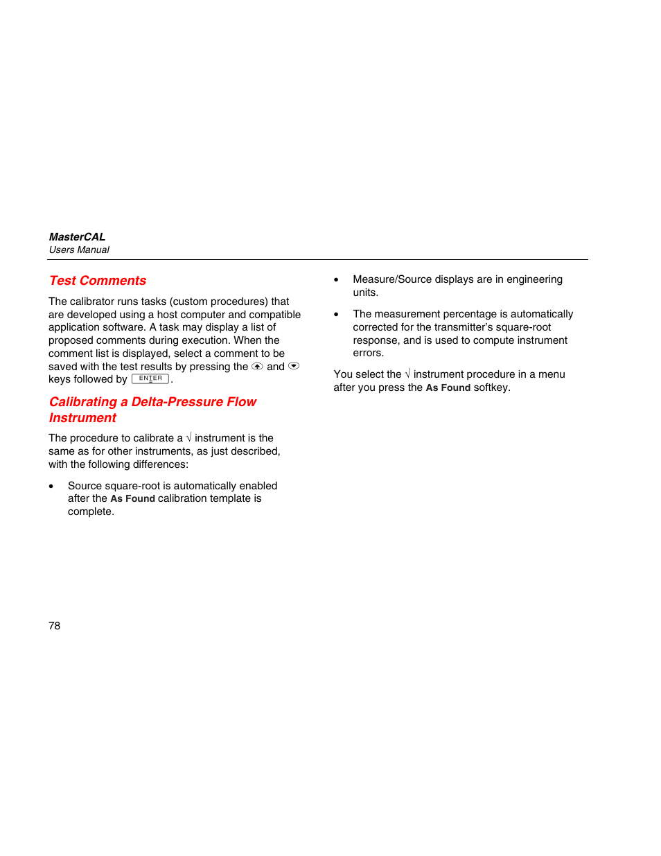 Test comments, Calibrating a delta-pressure flow instrument | Martel Electronics MasterCAL User Manual | Page 88 / 140