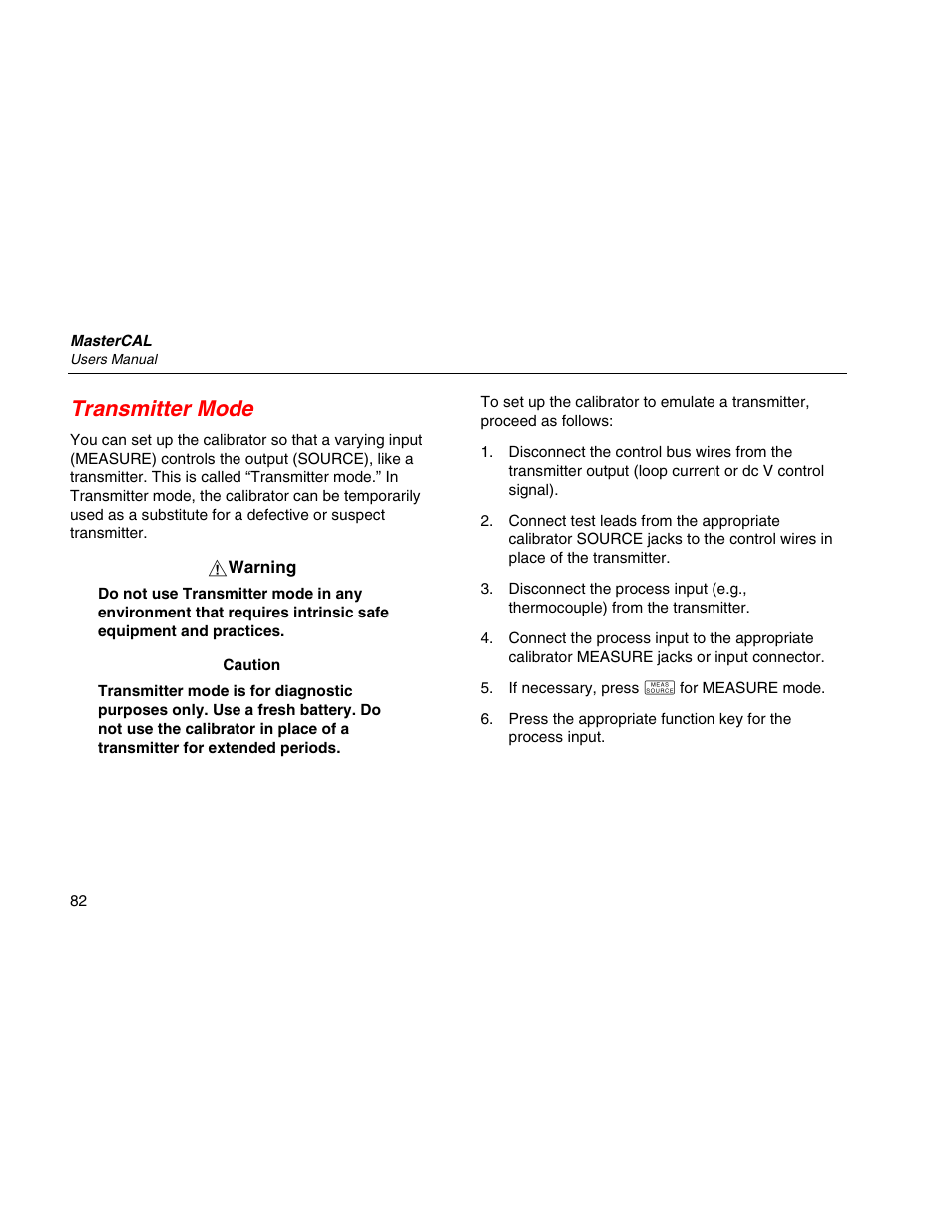 Transmitter mode | Martel Electronics MasterCAL User Manual | Page 92 / 140