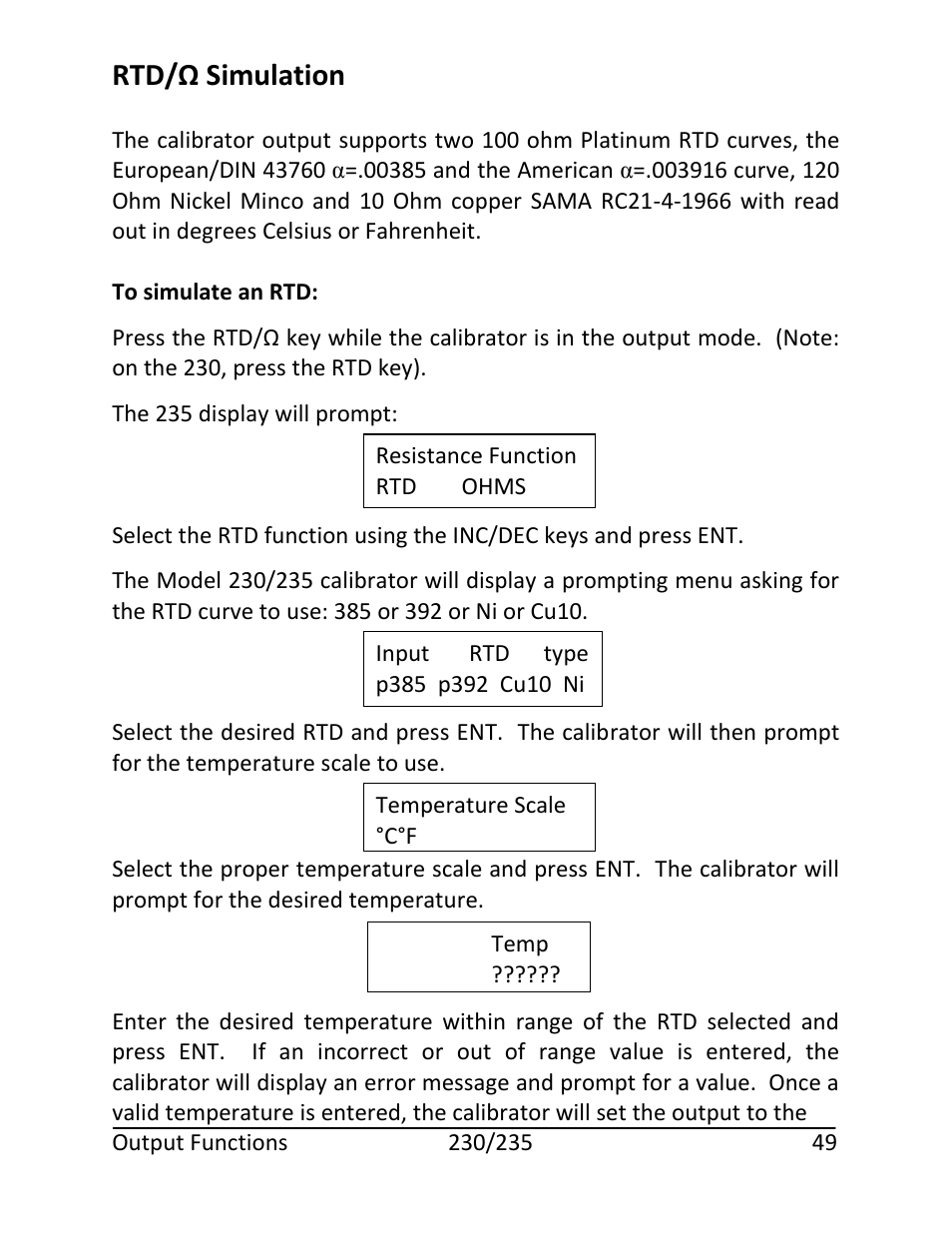Rtd/ω simulation | Martel Electronics 235 User Manual | Page 54 / 106