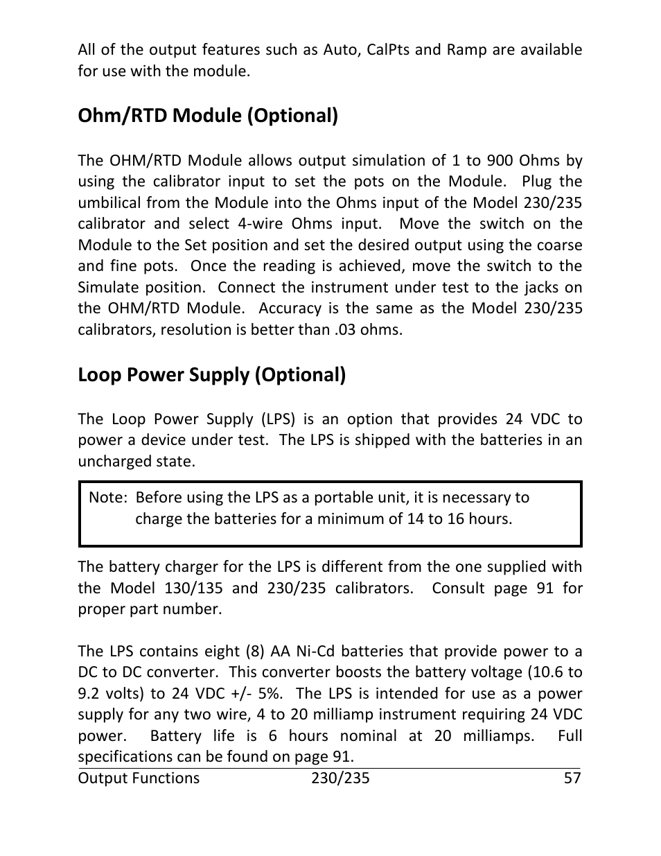 Ohm/rtd module (optional), Loop power supply (optional) | Martel Electronics 235 User Manual | Page 62 / 106
