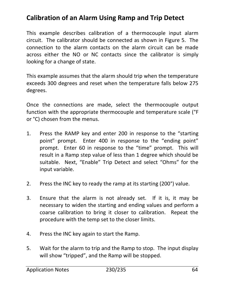 Calibration of an alarm using ramp and trip detect | Martel Electronics 235 User Manual | Page 69 / 106