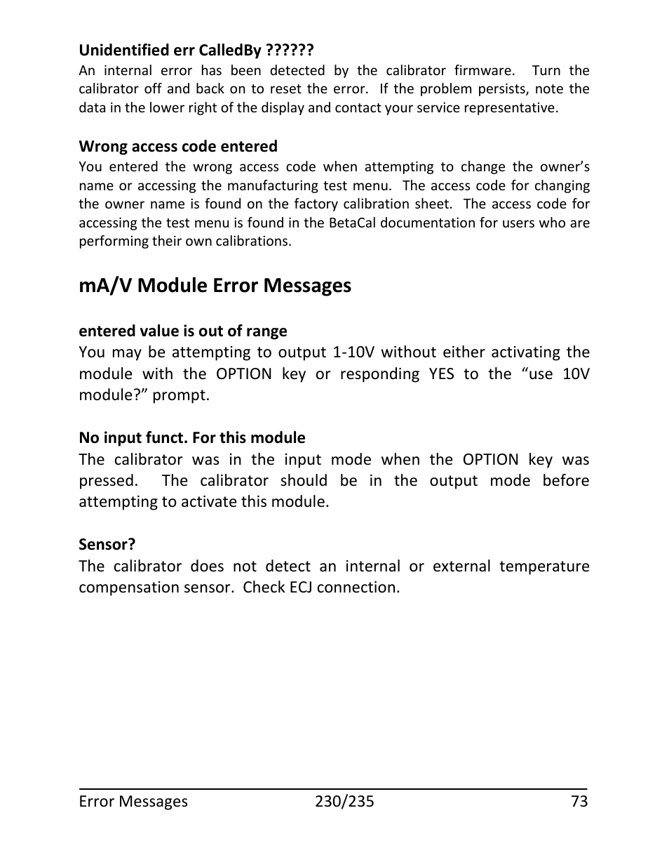 Ma/v module error messages | Martel Electronics 235 User Manual | Page 78 / 106