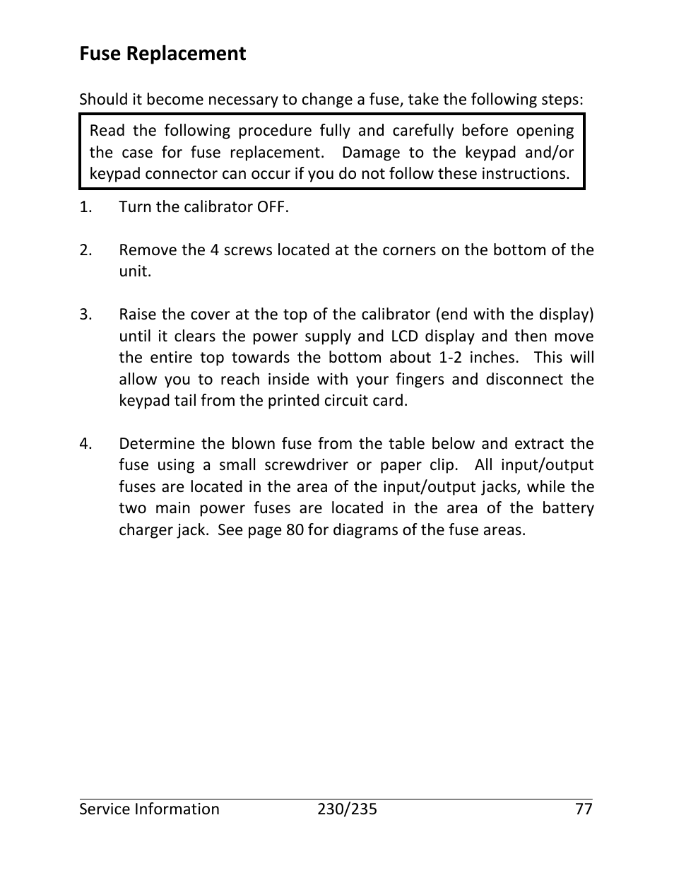 Fuse replacement | Martel Electronics 235 User Manual | Page 82 / 106