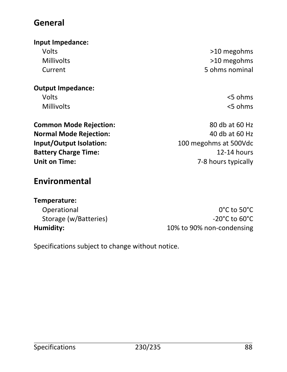 General, Environmental | Martel Electronics 235 User Manual | Page 93 / 106