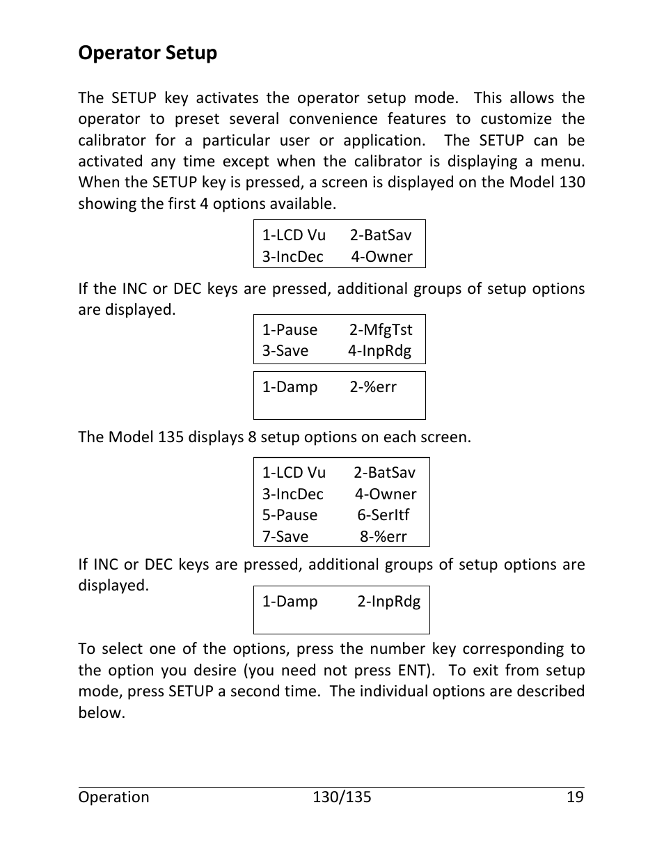 Operator setup | Martel Electronics 135 User Manual | Page 23 / 85