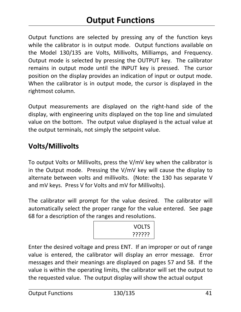 Output functions, Volts/millivolts | Martel Electronics 135 User Manual | Page 45 / 85