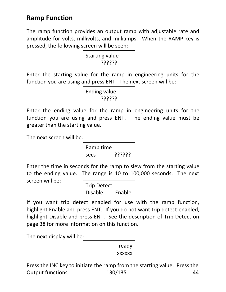 Ramp function | Martel Electronics 135 User Manual | Page 48 / 85