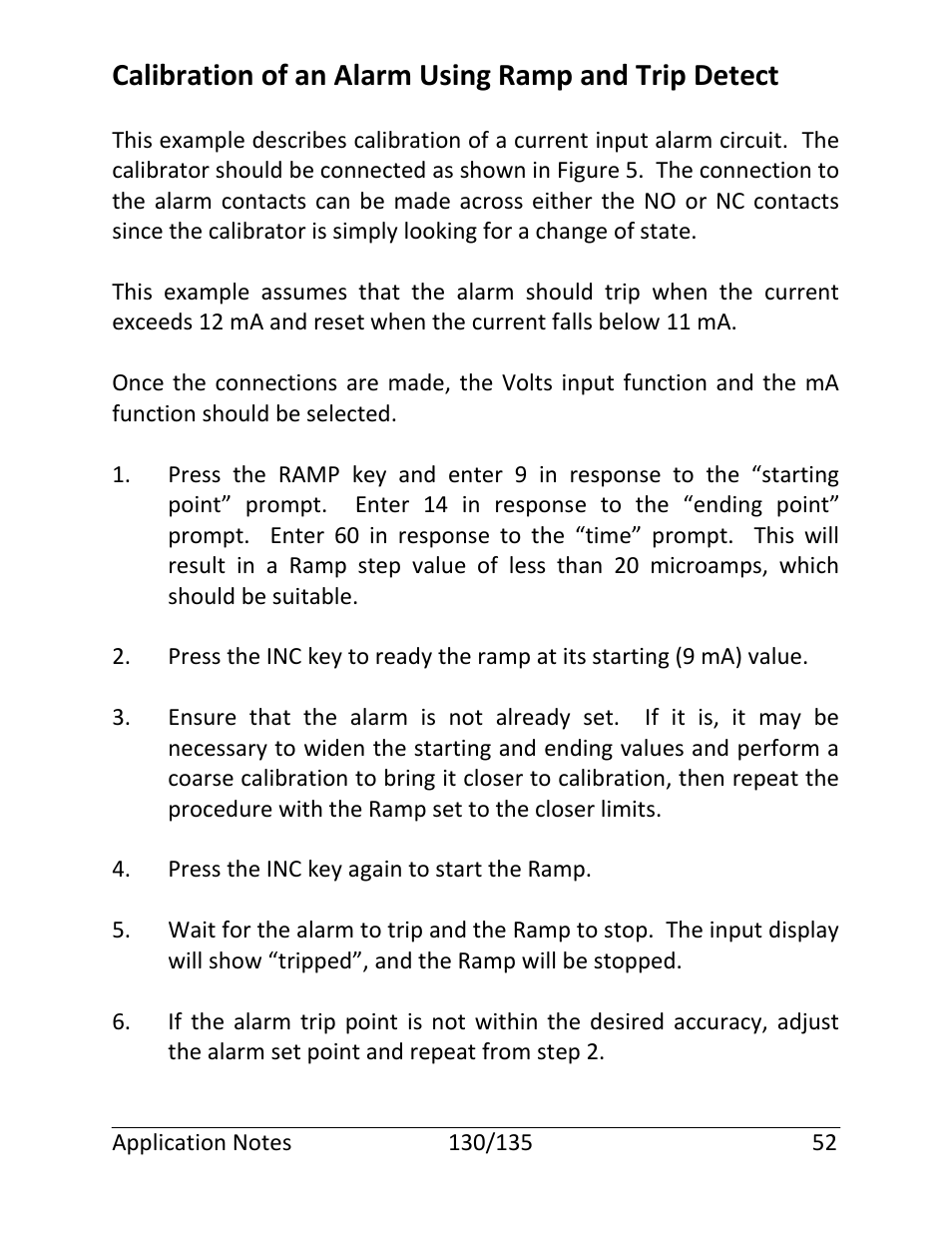 Calibration of an alarm using ramp and trip detect | Martel Electronics 135 User Manual | Page 56 / 85