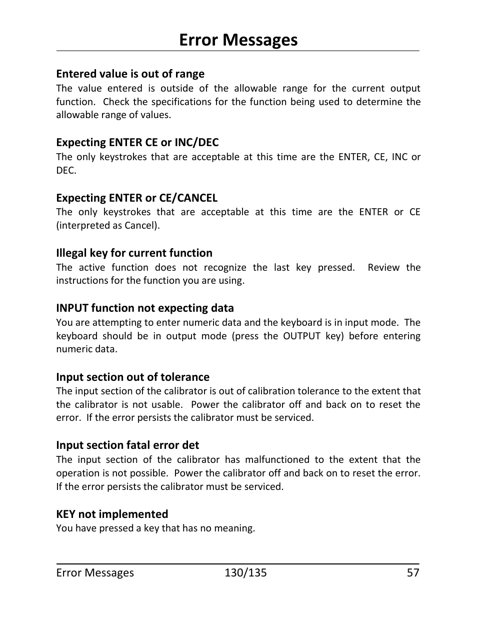 Error messages | Martel Electronics 135 User Manual | Page 61 / 85