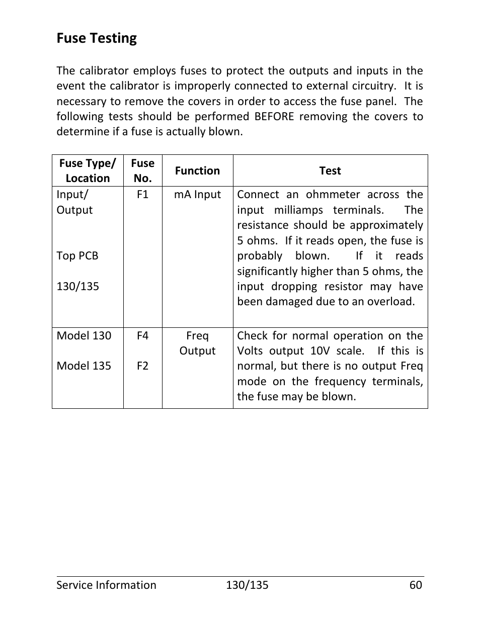 Fuse testing | Martel Electronics 135 User Manual | Page 64 / 85