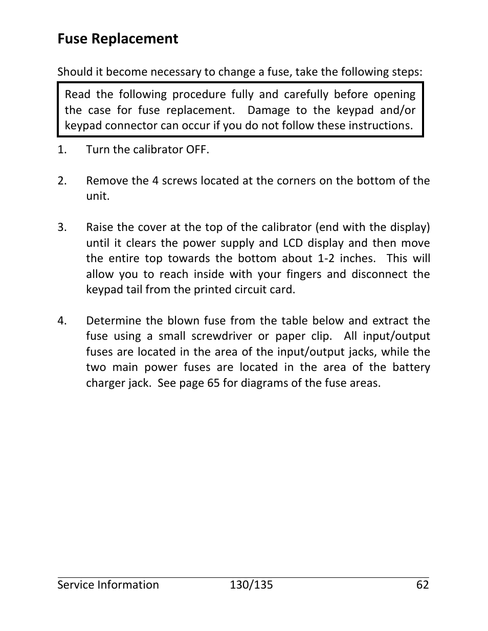Fuse replacement | Martel Electronics 135 User Manual | Page 66 / 85